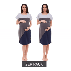 2er Pack neun 9 Monate Damen Umstands-Kleid asymetrisches Schwangerschafts-Kleid 32879759 Grau/Blau