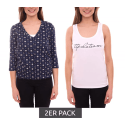 2er Pack TOM TAILOR T-Shirt Set Damen Sommer-Shirt und Baumwoll-Top 21882004 Weiß/Blau
