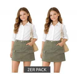 2er Pack trendiger Kinder Cargo-Rock für Mädchen Sommer-Rock mit seitlichen Taschen Baumwoll-Rock 906440 Olivgrün