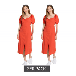 2er Sparpack AJC Damen Midi-Kleid leichtes Baumwoll-Kleid mit Puffärmeln Sommer-Kleid 47018232 Rot