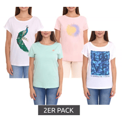 2er Sparpack AjC Damen T-Shirt mit verschiedenen Prints kurzärmliges Sommer-Shirt Baumwolle Mint, Rosa oder Weiß