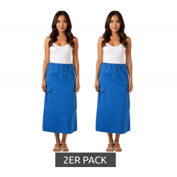 2er Sparpack Aniston CASUAL Damen Cargo-Rock Sommer-Rock Midi-Länge Baumwoll-Rock mit Gummizug 77100947 Blau