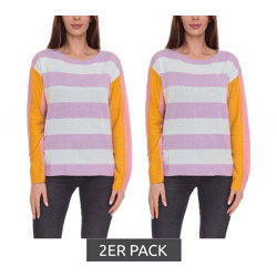 2er Sparpack Aniston CASUAL Pullover stylischer Damen Strick-Pullover im Colourblock-Look 51008313 Violett/Bunt