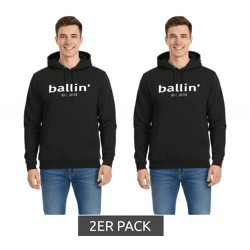 2er Sparpack Ballin Est. 2013 Herren nachhaltiger Hoodie Kapuzen-Pullover mit Logo-Print auf der Front HO-H00050 Schwarz