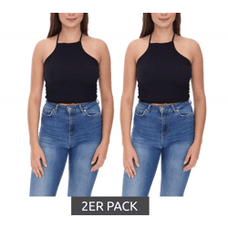 2er Sparpack COURSE Damen Crop Top stylisches Sommer-Shirt Tank-Top 900679 Schwarz