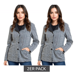 2er Sparpack Damen Kurz-Mantel nachhaltiger Herbst-Mantel karierte Herbst-Jacke 922470 Dunkelgrau