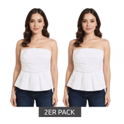 2er Sparpack Damen Sommer-Bluse mit Off-Shoulder und Ballon-Saum Off-Shoulder-Shirt 948494 Weiß