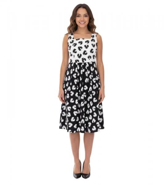 2er Sparpack Damen Sommer-Kleid mit grafischem Druck Baumwoll-Kleid ohne &Auml;rmel Midi-Kleid 948746 Wei&szlig;/Schwarz