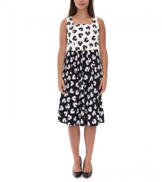 2er Sparpack Damen Sommer-Kleid mit grafischem Druck Baumwoll-Kleid ohne &Auml;rmel Midi-Kleid 948746 Wei&szlig;/Schwarz