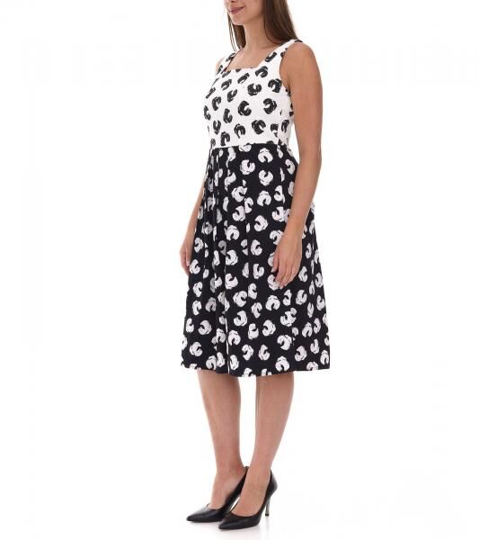 2er Sparpack Damen Sommer-Kleid mit grafischem Druck Baumwoll-Kleid ohne &Auml;rmel Midi-Kleid 948746 Wei&szlig;/Schwarz