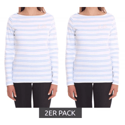 2er Sparpack DELMAO Damen Langarm-Shirt gestreiftes Baumwoll-Sweatshirt 85025237 Blau/Weiß