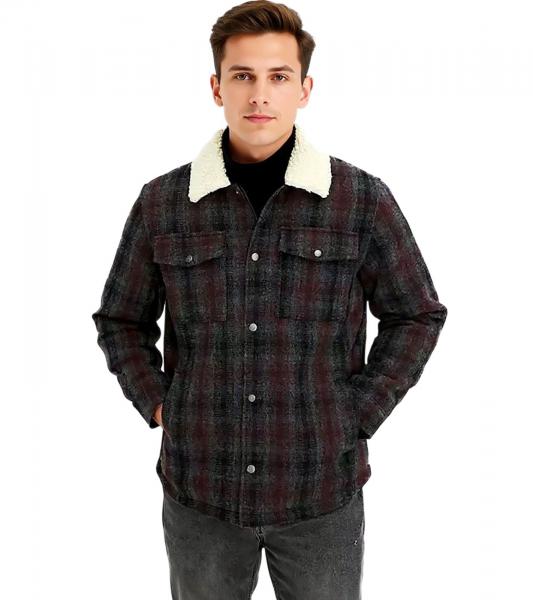 2er Sparpack Herren Hemd-Jacke Kunstfelljacke im Karo-Muster modisches Langarm-Hemd 957592 Schwarz/Grau/Rot