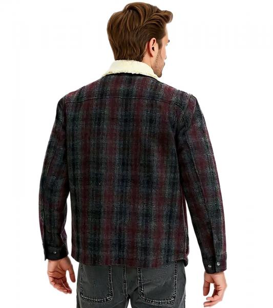 2er Sparpack Herren Hemd-Jacke Kunstfelljacke im Karo-Muster modisches Langarm-Hemd 957592 Schwarz/Grau/Rot