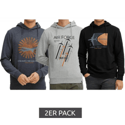 2er Sparpack INDICODE Forzo Herren Baumwoll-Hoodie nachhaltiger Kapuzen-Sweater mit großem Frontprint 55-581MM in Grau, Navy oder Schwarz