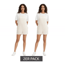 2er Sparpack kurzer Damen Jumpsuit mit Schnürungen aus luftigem Leinen-Mix Sommer-Anzug 959903 Beige
