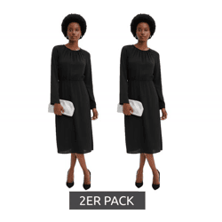 2er Sparpack minimalistisches Damen Satin-Kleid mit langen Ärmeln Maxi-Kleid 911211 Schwarz 