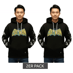 2er Sparpack RE:COVERED X DC Herren Kapuzen-Pullover mit BATMAN Logo Baumwoll-Hoody Langarm-Shirt RCWARN554 Schwarz