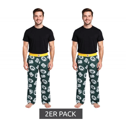 2er Sparpack RE:COVERED X NFL Green Bay Packers Loungepants Herren Schlafanzug-Hose mit Team-Logo Baumwolle Pyjama-Hose RCNFL1398 Grün