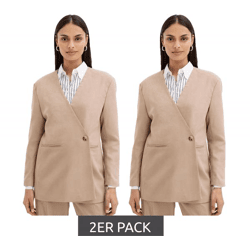 2er Sparpack stylischer Damen Ausgeh-Blazer Herbst-Blazer Business-Blazer Baumwoll-Blazer 945078 Beige
