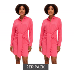 2er Sparpack stylisches Damen Mini-Kleid Sommer-Kleid mit Hemdkragen und Fledermausärmeln 934479 Pink