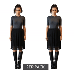 2er Sparpack ZEGY Damen Plissee-Rock schlichter Sommer-Rock Midi-Rock 1052 Schwarz