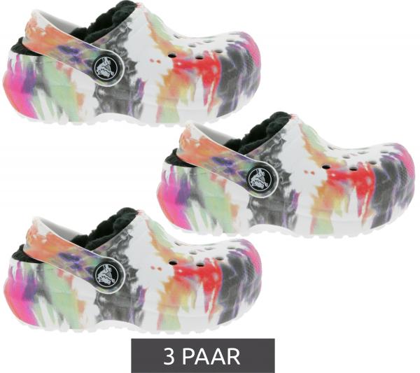 3 Paar crocs Classic Lined Tie-Dye Kinder Haus-Schuhe gef&uuml;tterte Clogs mit Dual-Crocs-Comfort 206683-0C4 Bunt