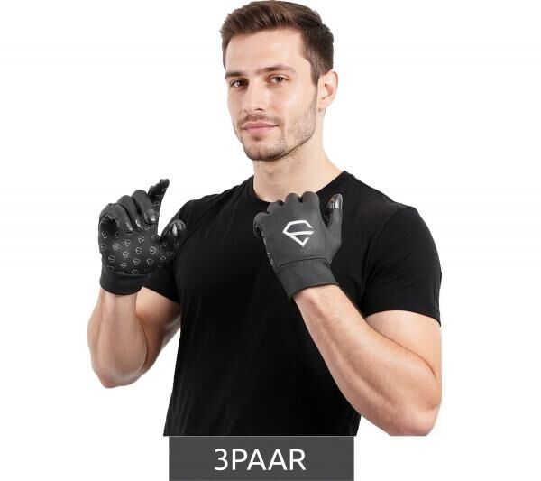 3 Pairs of EGREGIE Men's Cycling Gloves with Fleece Lining, Running Gloves with Smartphone Touch Function, Sports Gloves, Black