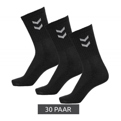 30 Paar hummel Basic Damen Crew-Socken mit Kontrastwinkel Kinder Baumwoll-Strümpfe Sport-Socken 022030-2001 Schwarz