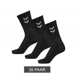 36 Paar hummel Basic Crew-Socken mit Kontrastwinkel Baumwoll-Strümpfe Sport-Socken 022030 Schwarz 