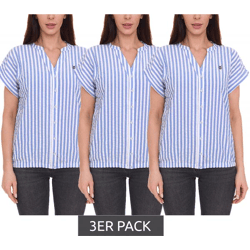 3er Pack DELMAO Damen Sommer-Bluse gestreift Kurzarm-Bluse Sommer-Shirt 64287360 Blau/Weiß