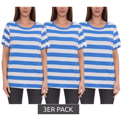 3er Pack DELMAO Damen T-Shirt gestreiftes Rundhals-Shirt 63058126 Blau/Weiß