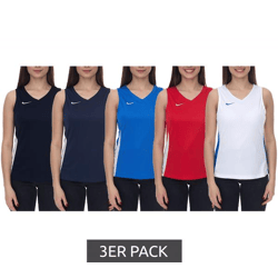 3er Pack NIKE Team Fitness Damen Tank-Top mit DryFit Sport-Shirt Trainings-Shirt NT0211 Rot, Blau, Weiß, Schwarz, Grün