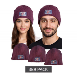 3er Pack Rolling Stones Beanie kuschelige Herbst-Mütze gemütlicher Strick-Beanie Fan-Artikel KC100589RST Weinrot/Blau