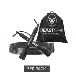 3er Sparpack BEASTGEAR Springseil 2,8m Speed-Fitness-Springseil aus Stahl leicht und verstellbar Trainingsgerät Boxen MMA HIIT-Workout Sch