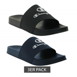 3er Sparpack Champion Kos Damen und Herren Bade-Schuhe Badelatschen Sommer-Schuhe Schlupf-Schuhe S22175 Schwarz oder Blau
