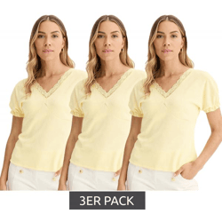 3er Sparpack Damen T-Shirt mit dekorativen Elementen Kurzarm-Shirt 919297 Gelb