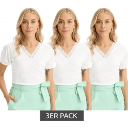 3er Sparpack Damen T-Shirt mit dekorativen Elementen Kurzarm-Shirt 944192 Weiß