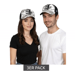 3er Sparpack Eminem Unisex Trucker-Cap mit Logo-Stickerei im Camouflage-Look Baseball-Cap TC102253EMM Schwarz/Weiß/Grau