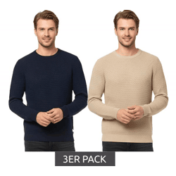 3er Sparpack JACK & JONES JJEATLAS Herren Strick-Pullover im strukturiertem Design Baumwoll-Pullover Knit Crew Neck Sweater 12212816 Beige 