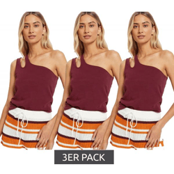 3er Sparpack nachhaltiges Damen Sommer-Top asymmetrisches Freizeit-Top Baumwoll-Shirt 979632 Weinrot