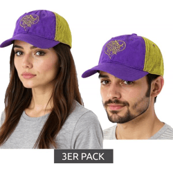 3er Sparpack Pussycat Dolls Unisex Trucker-Cap Baseball-Cap mit atmungsaktiven Mesh-Einsatz Baumwoll-Cap Fan-Mütze TC110470PCD Lila/Gold