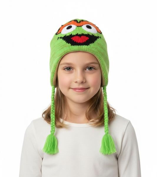 3er Sparpack Sesamstra&szlig;e Oskar aus der Tonne M&uuml;tze Kinder Beanie mit Z&ouml;pfen KC148220SES Gr&uuml;n