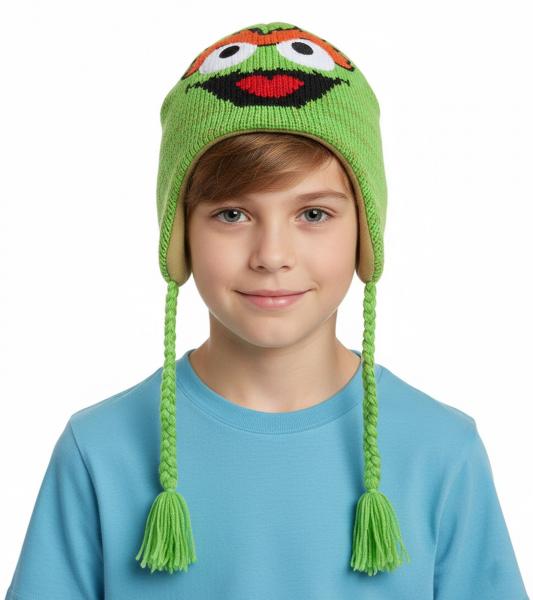 3er Sparpack Sesamstra&szlig;e Oskar aus der Tonne M&uuml;tze Kinder Beanie mit Z&ouml;pfen KC148220SES Gr&uuml;n