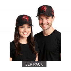3er Sparpack Tupac Damen und Herren Hip Hop Cap mit Tupac-Stickerei 2PAC Flat-Rim TC108517TUP3 Schwarz/Rot