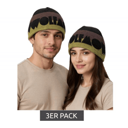 3er Sparpack Wolfmother Beanie kuschelige Mütze stylische Strick-Beanie Fan-Artikel KC109932WLM Schwarz/Grau/Gelb