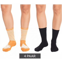4 Paar TASTIQ Baumwoll-Socken mit Latte Macchiato-Print Weihnachts-Geschenk für Kaffee-Liebhaber lange Strümpfe in stylischer Kaffeebeche