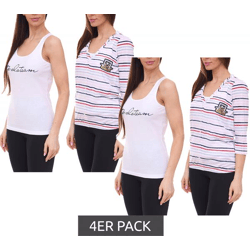 4er Pack TOM TAILOR T-Shirt Set Damen Sommer-Shirt und Baumwoll-Top 34300140 Weiß/Blau/Rot