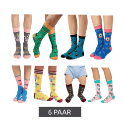 6 Paar Bunte Socken für Damen Herren & Kleinkinder Baumwoll-Socken mit tierischen, blumigen und Retro-Prints gemusterte lange Strümpfe Gr