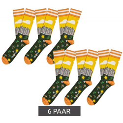 6 Paar Moustard Barcelona Herren Baumwoll-Socken mit Skyline von Barcelona Allover-Print gestreifte und gemusterte lange Strümpfe 17S-BCN 