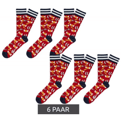 6 Paar Moustard Basketball Baumwoll-Socken mit Basketball Motiven gemusterte lange Strümpfe 17S-BASKET Rot/Schwarz/Bunt
